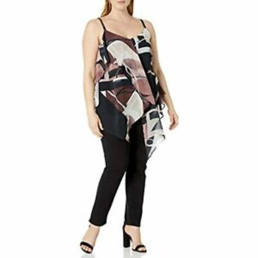 City Chic women plus size 16 patterned tiered layered top sleeveless semi‎ sheer